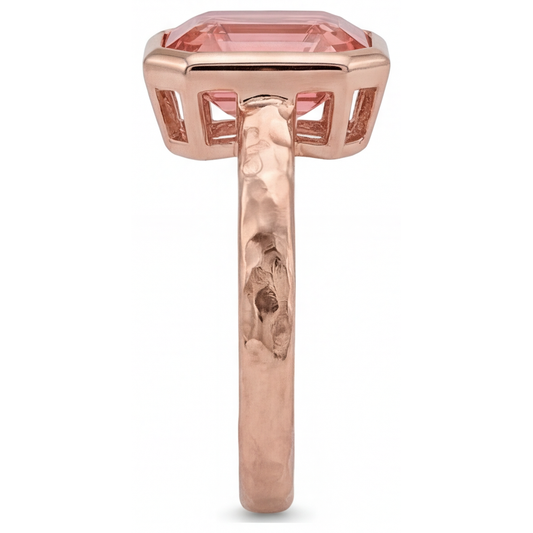 Peach Sapphire Rose Gold Engagement Ring 2.5 Carat Genuine Asscher Padparadscha Bezel Solitaire