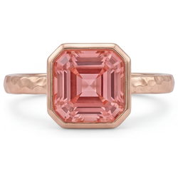 Peach Sapphire Rose Gold Engagement Ring 2.5 Carat Genuine Asscher Padparadscha Bezel Solitaire