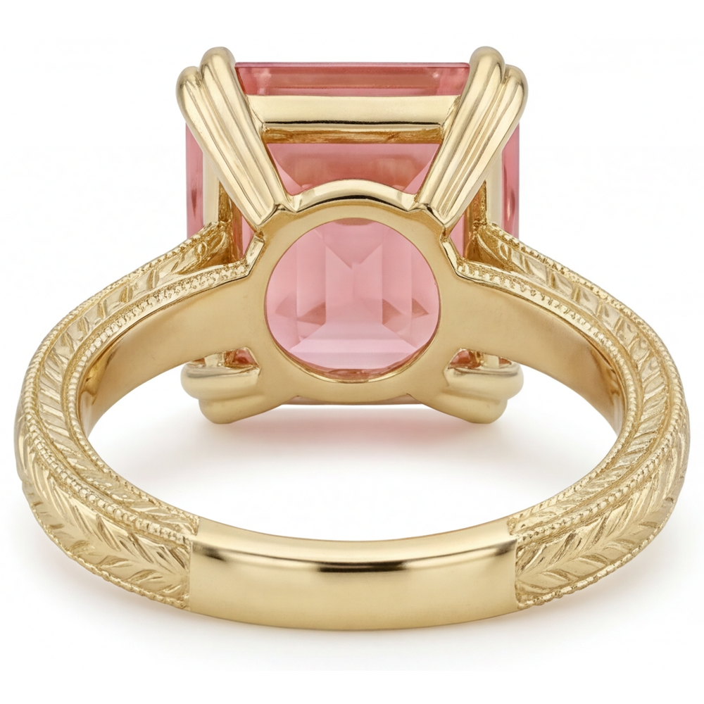 Peach Sapphire Engagement Ring 3.5 Carat Natural Asscher Padparadscha Solitaire 14K Yellow Gold