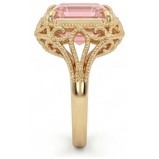 Peach Color Sapphire 3.5 Carat Genuine Asscher Padparadscha Solitaire Vintage Ring 14K Yellow Gold