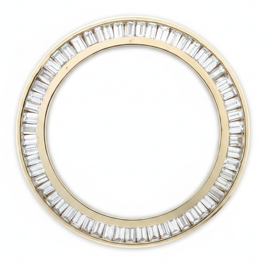Baguette Diamond Watch Bezel 1.5 Carat 28 mm To Fit Rolex Datejust Genuine Natural 14K Yellow Gold Channel