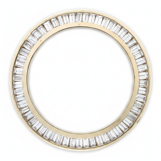 Baguette Diamond Watch Bezel 2.5 Carat 28 mm To Fit Rolex Datejust Genuine Natural 14K Yellow Gold Channel