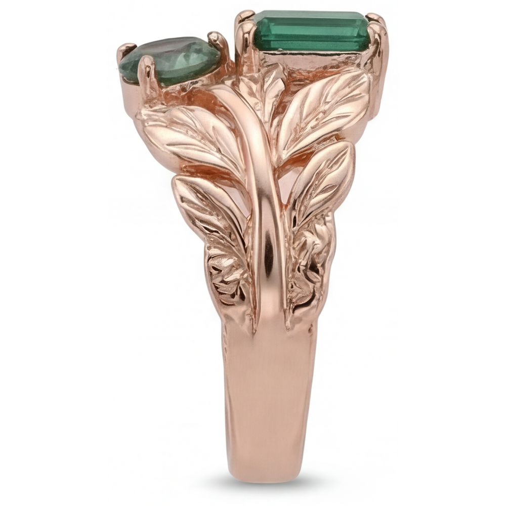 Step Cut Blue Sapphire ring in 14 Karat Rose Gold – profile view