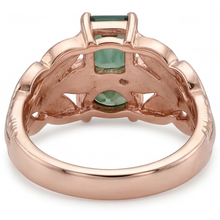 Blue Sapphire Step Cut Colored Stone Ring in 14 Karat Rose Gold – top view
