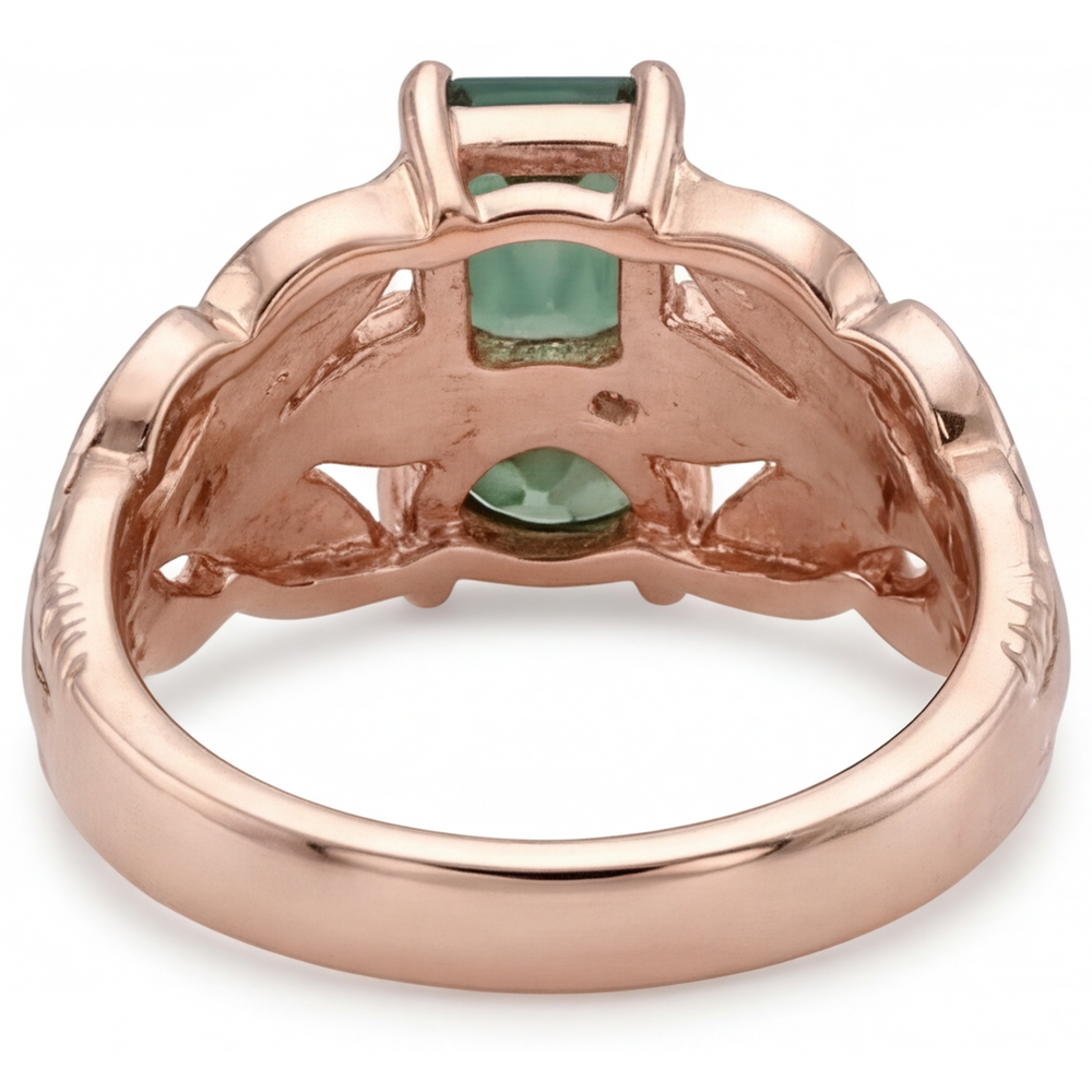 Blue Sapphire Step Cut Colored Stone Ring in 14 Karat Rose Gold – top view