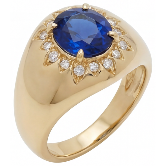 Real Blue Sapphire Colored Stone Ring – front view
