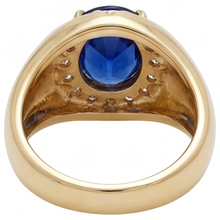 Blue Sapphire Round Cut Colored Stone Ring in 14 Karat Yellow Gold – top view