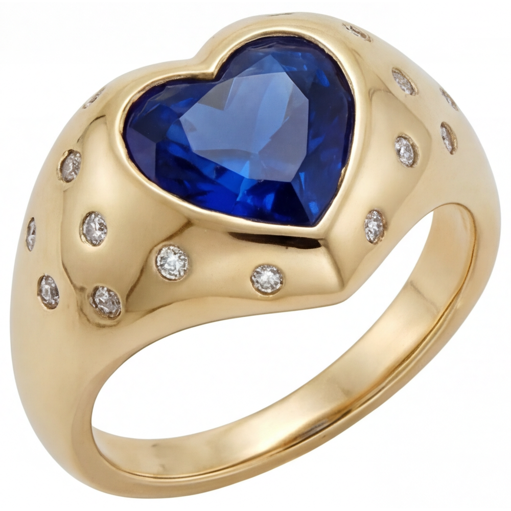 Authentic Blue Sapphire Colored Stone Ring 3.50 ct 14K Yellow Gold – side view