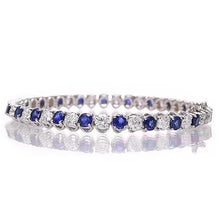 Blue Sapphire & IGI CERTIFIED Diamond Tennis Bracelet 8.40 Carats White Gold 14K
