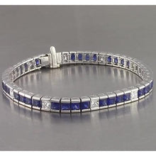 IGI CERTIFIED Blue Sapphire Tennis Bracelet Princess Cut 25 Carats White Gold 14K