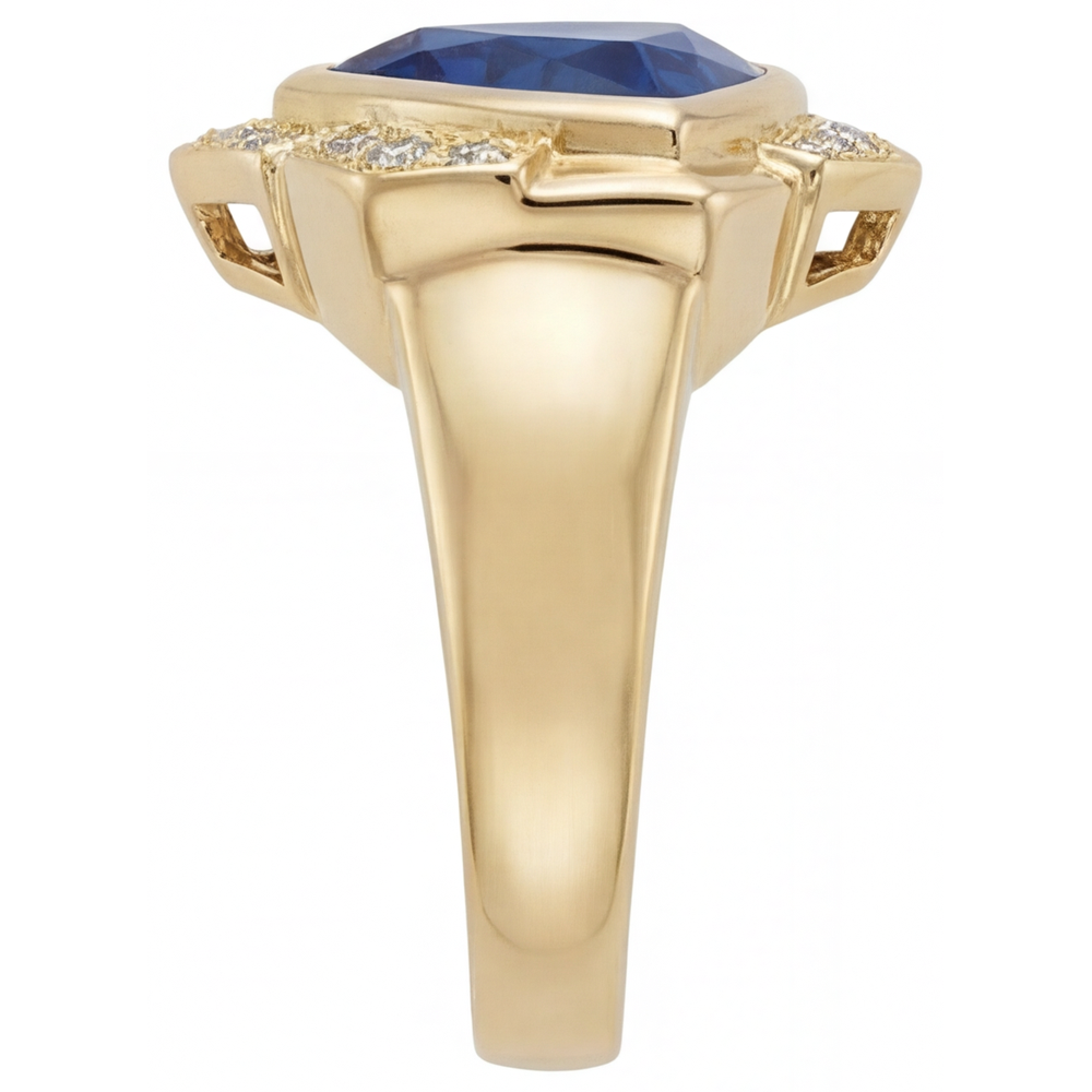 Blue Sapphire Trilliant Cut Fine Jewelry in 14 Karat Yellow Gold – profile view