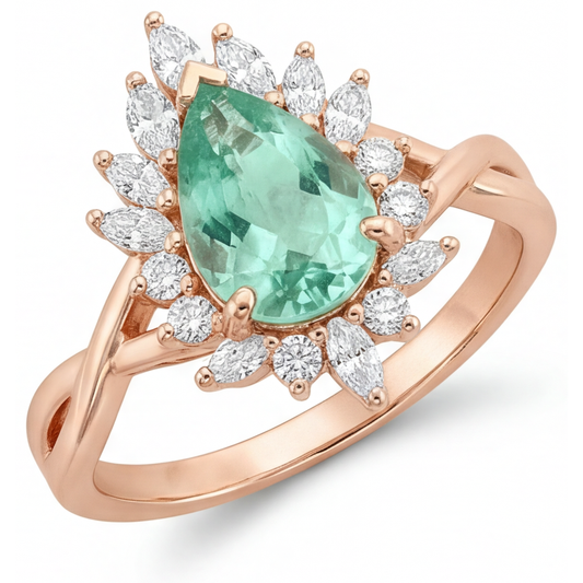 Authentic Blue Sapphire Halo Engagement Ring 3.5 ct 14K Rose Gold – main view