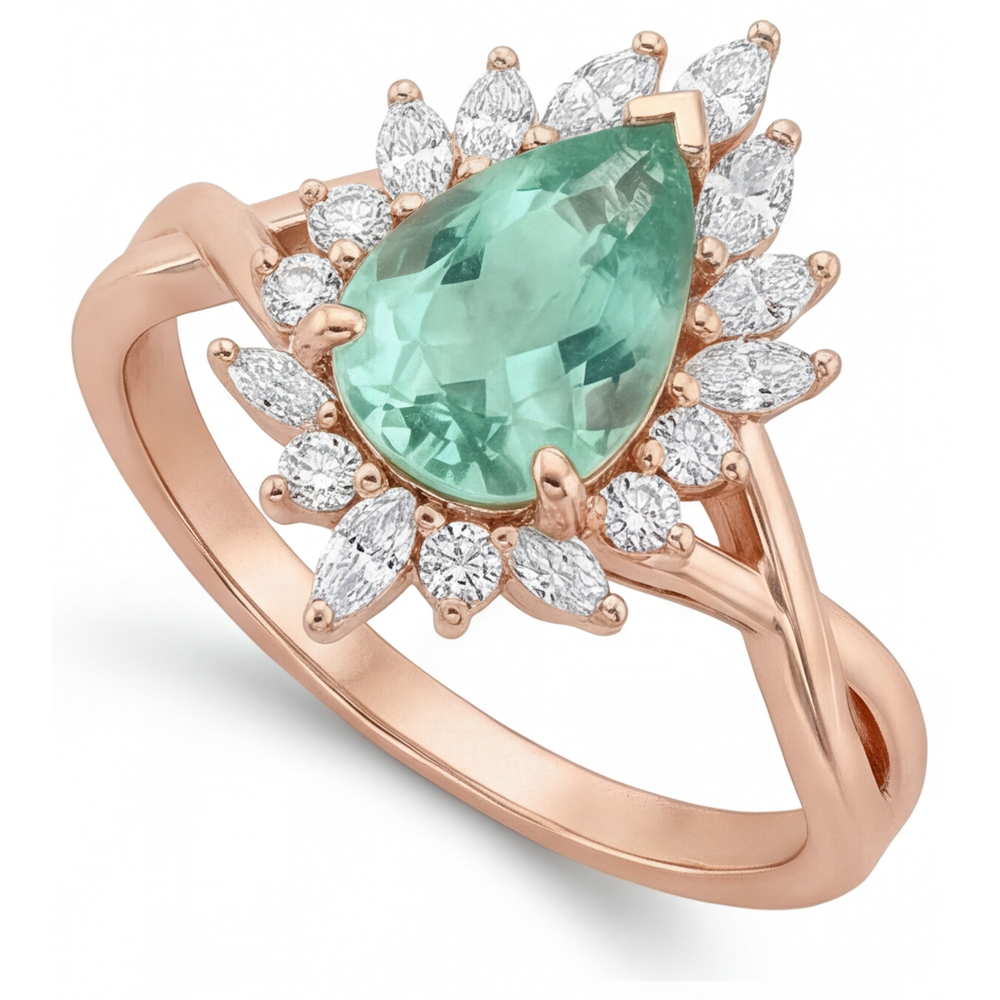 Pear Cut Blue Sapphire ring in 14K Rose Gold – side view