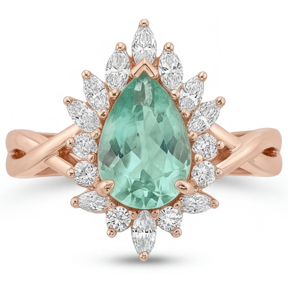 Authentic Blue Sapphire Halo Engagement Ring 3.5 ct 14K Rose Gold – angle view