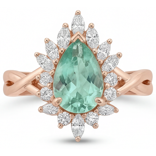 Authentic Blue Sapphire Halo Engagement Ring 3.5 ct 14K Rose Gold – angle view