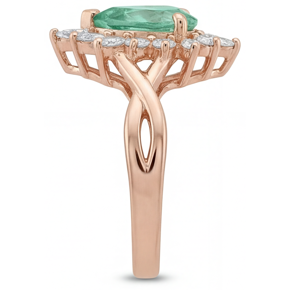 Halo Engagement Ring 14K Rose Gold with Blue Sapphire – profile view