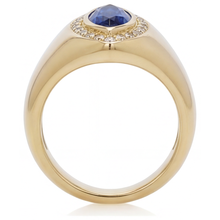 Blue Sapphire Marquise Cut Precious Stone Ring in 14 Karat Yellow Gold – profile view