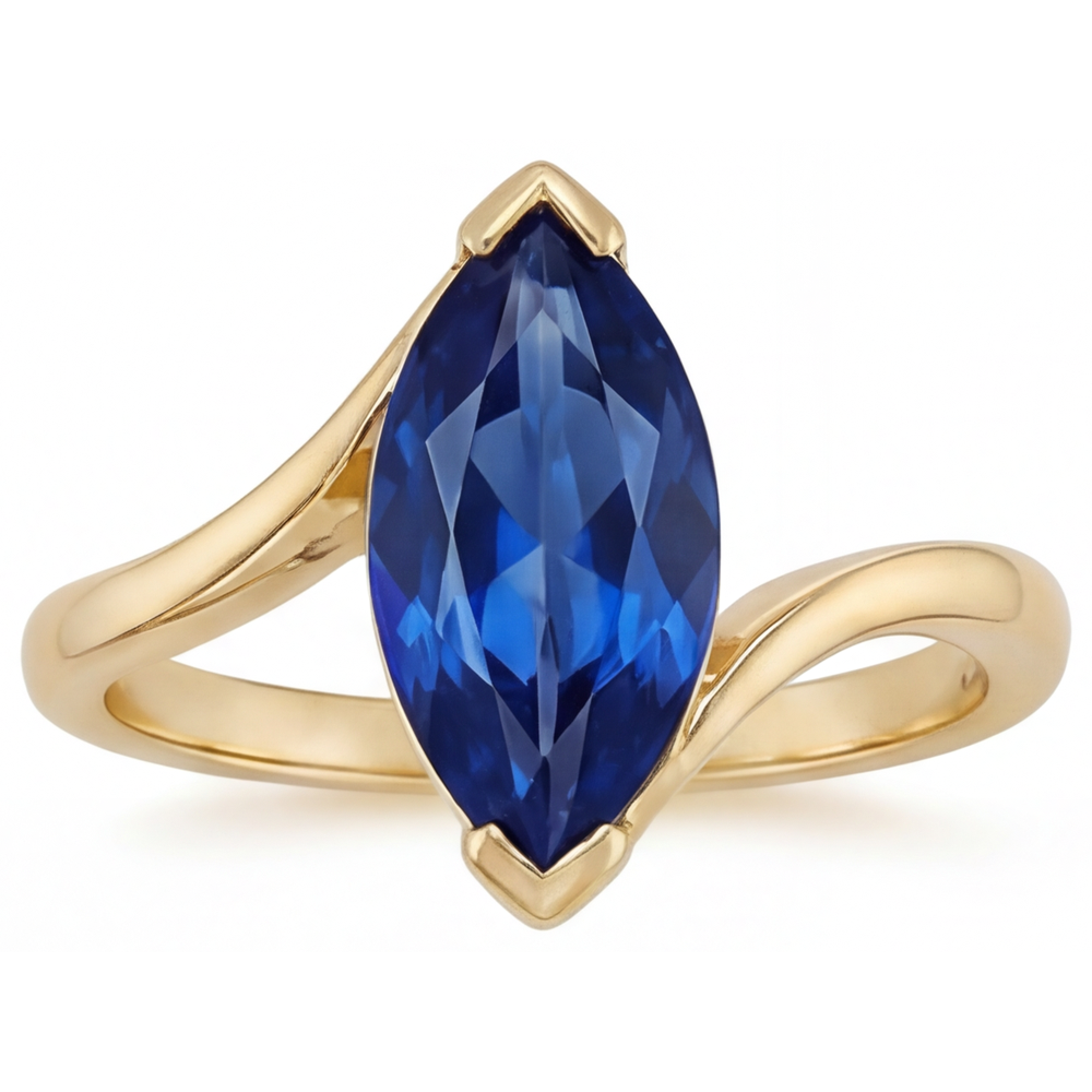 Genuine Blue Sapphire Precious Stone Ring 3 ct 14K Yellow Gold – main view