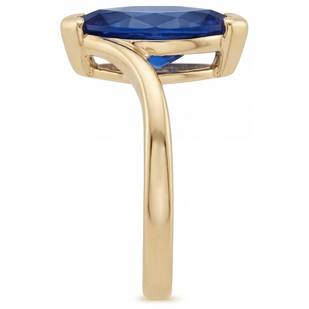 Blue Sapphire Marquise Precious Stone Ring in 14K Yellow Gold – angle view