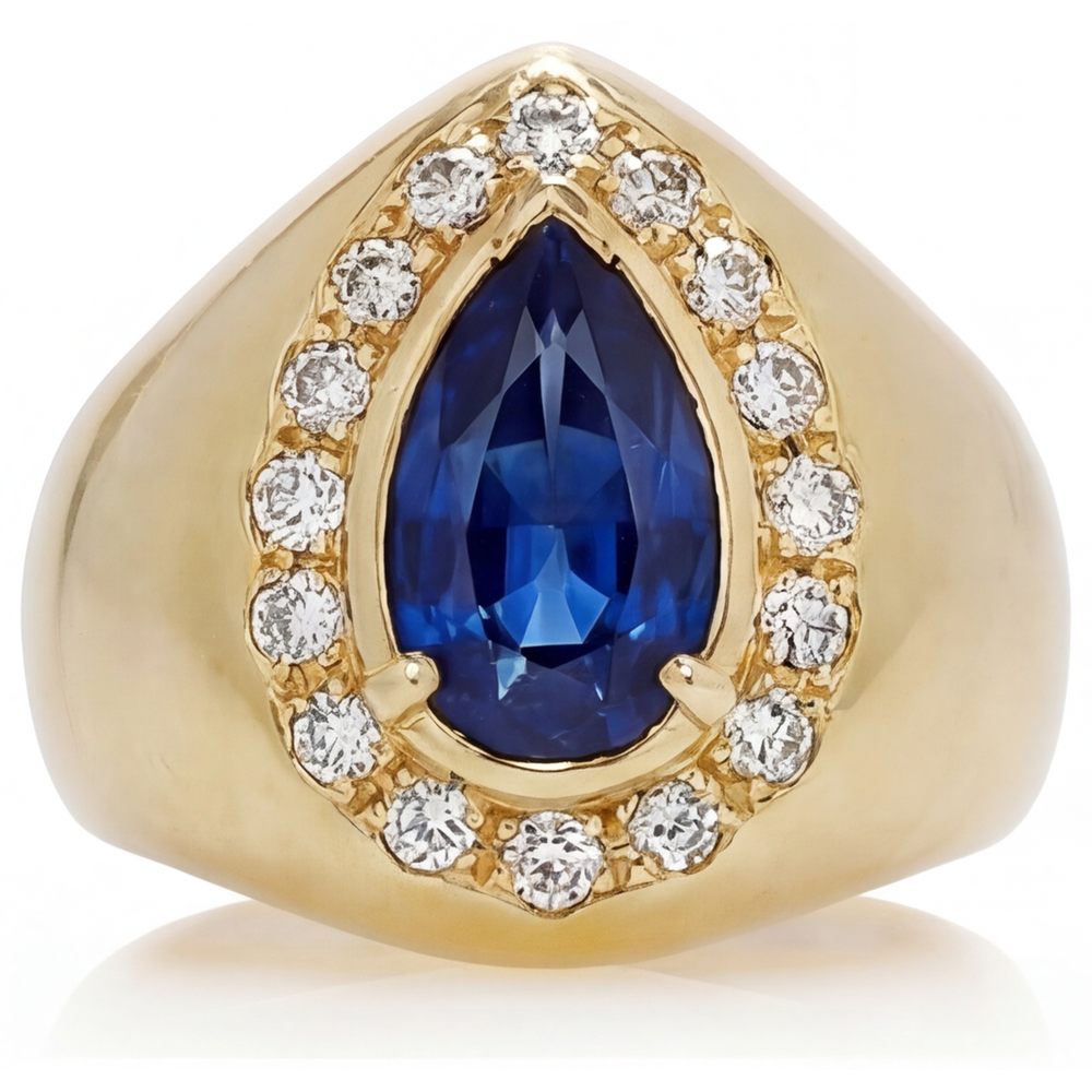 Blue Sapphire Precious Stone Ring 3.75-ct 14 Karat Yellow Gold – main view