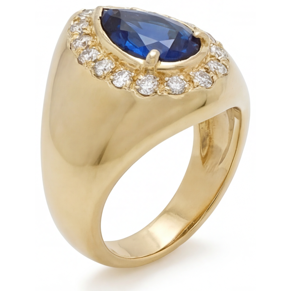 Earth-Mined Blue Sapphire Precious Stone Ring 3.75 ct 14 Karat Yellow Gold – front view