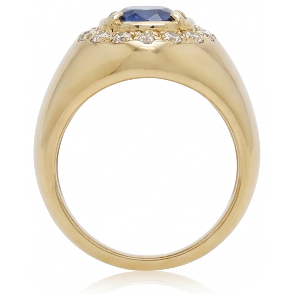 Blue Sapphire Pear Cut Precious Stone Ring in 14 Karat Yellow Gold – top view