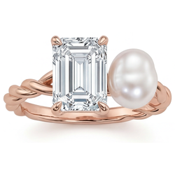 Fine Jewelry Ring 14K Rose Gold – Brilliant Diamond Emerald Cut