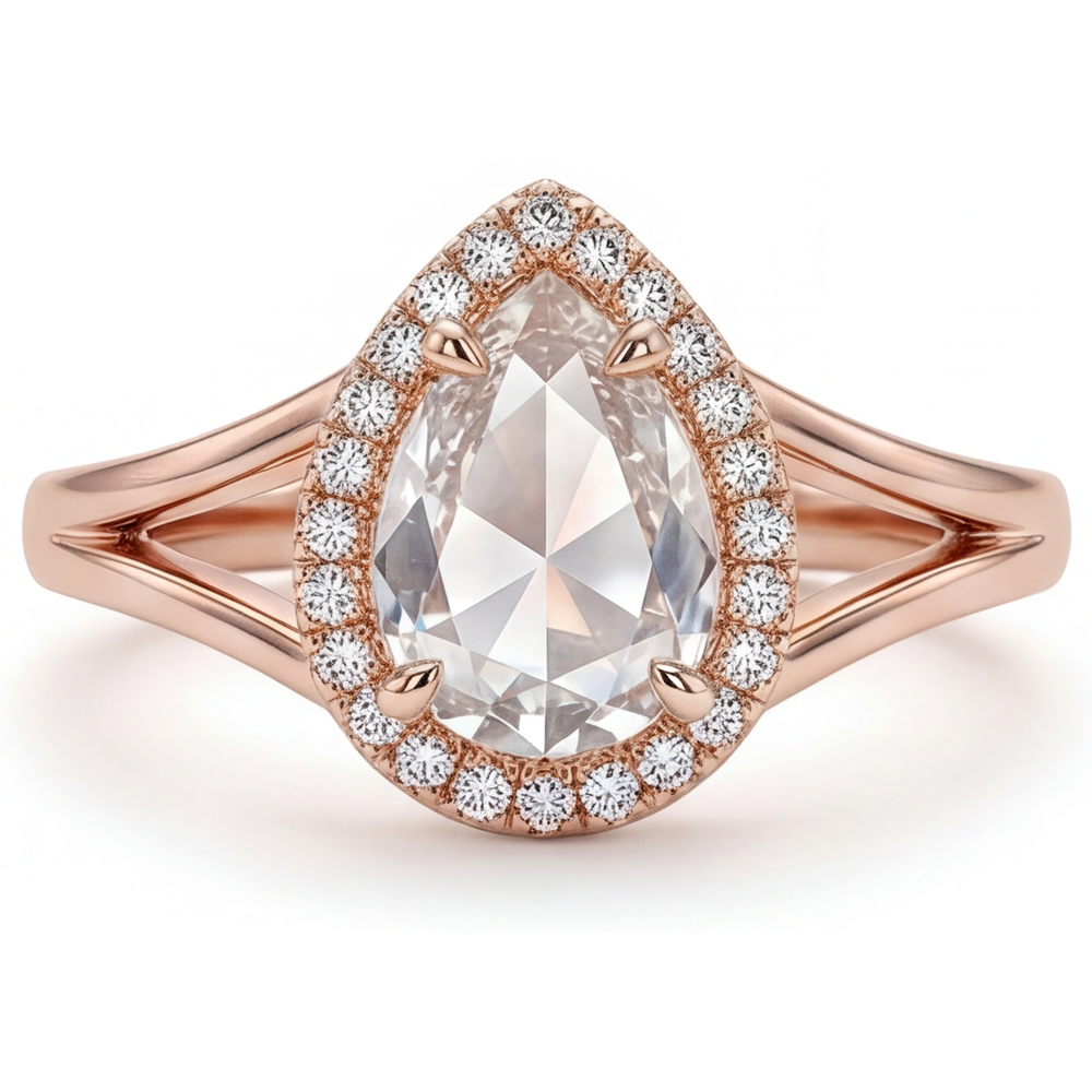 Halo Engagement Ring 14K Rose Gold with Brilliant Diamond – main view