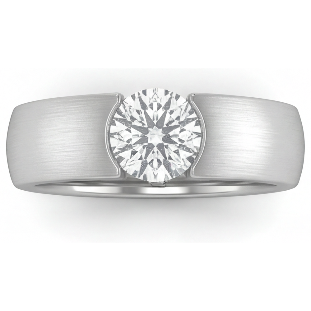 Brilliant Diamond Round Brilliant Mens Ring in 14K White Gold – main view