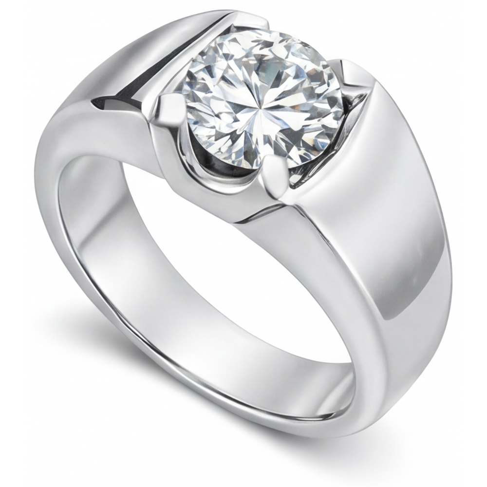 Brilliant Diamond Round Brilliant Mens Ring in 14 Karat White Gold – angle view