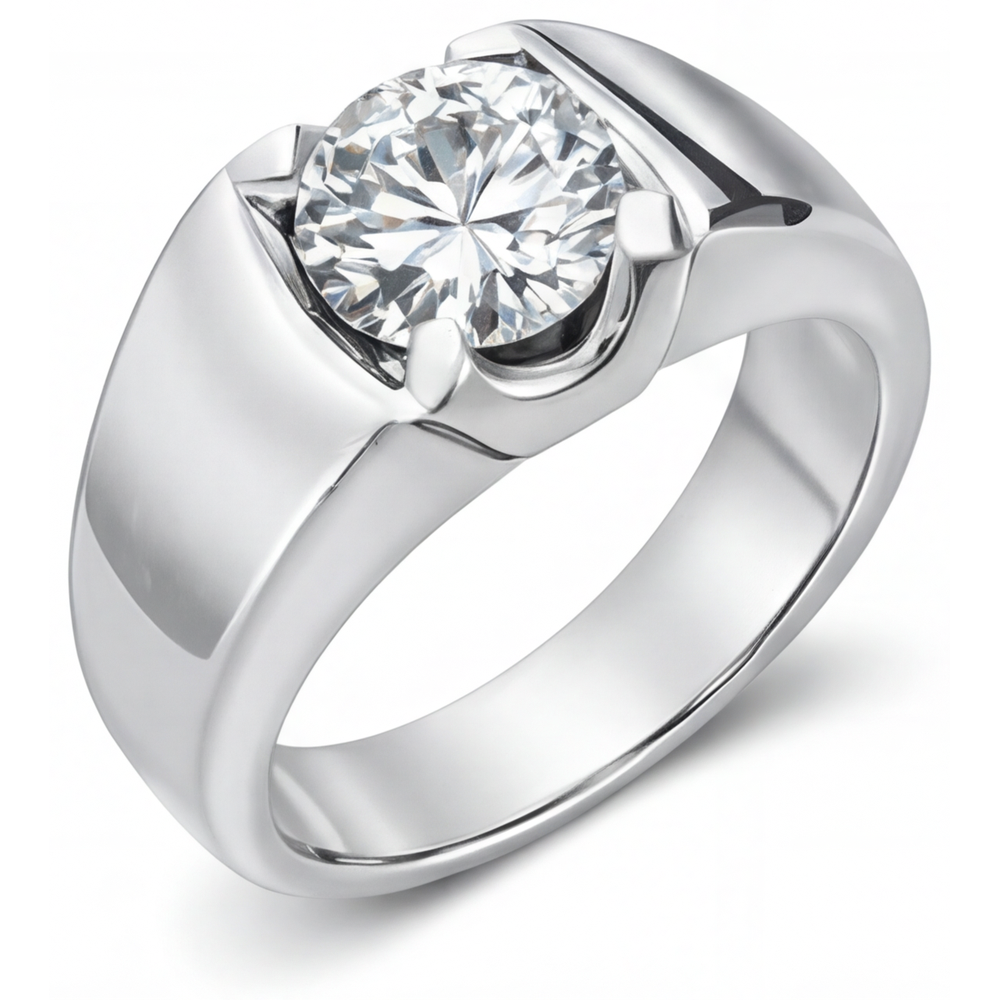 Mens Ring 14 Karat White Gold with Brilliant Diamond – profile view