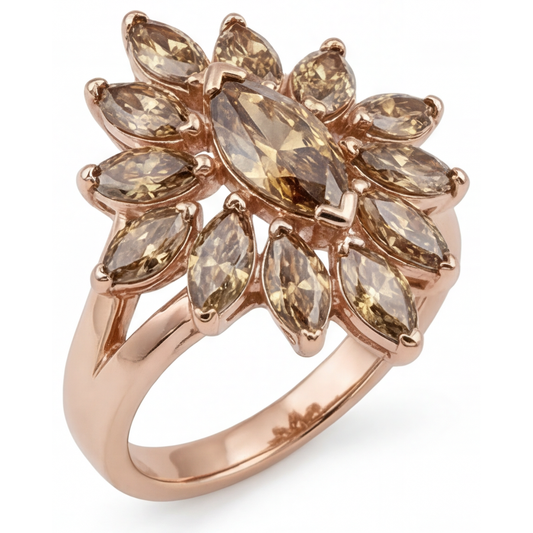 Brilliant Diamond Marquise Cut Ring in 14K Rose Gold – front view
