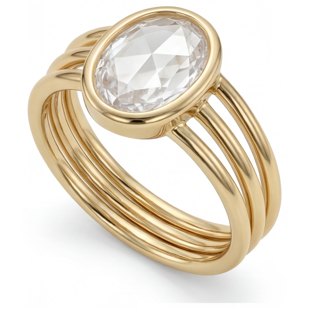 Brilliant Diamond Oval Cut Single Stone Ring in 14K Yellow Gold – side view