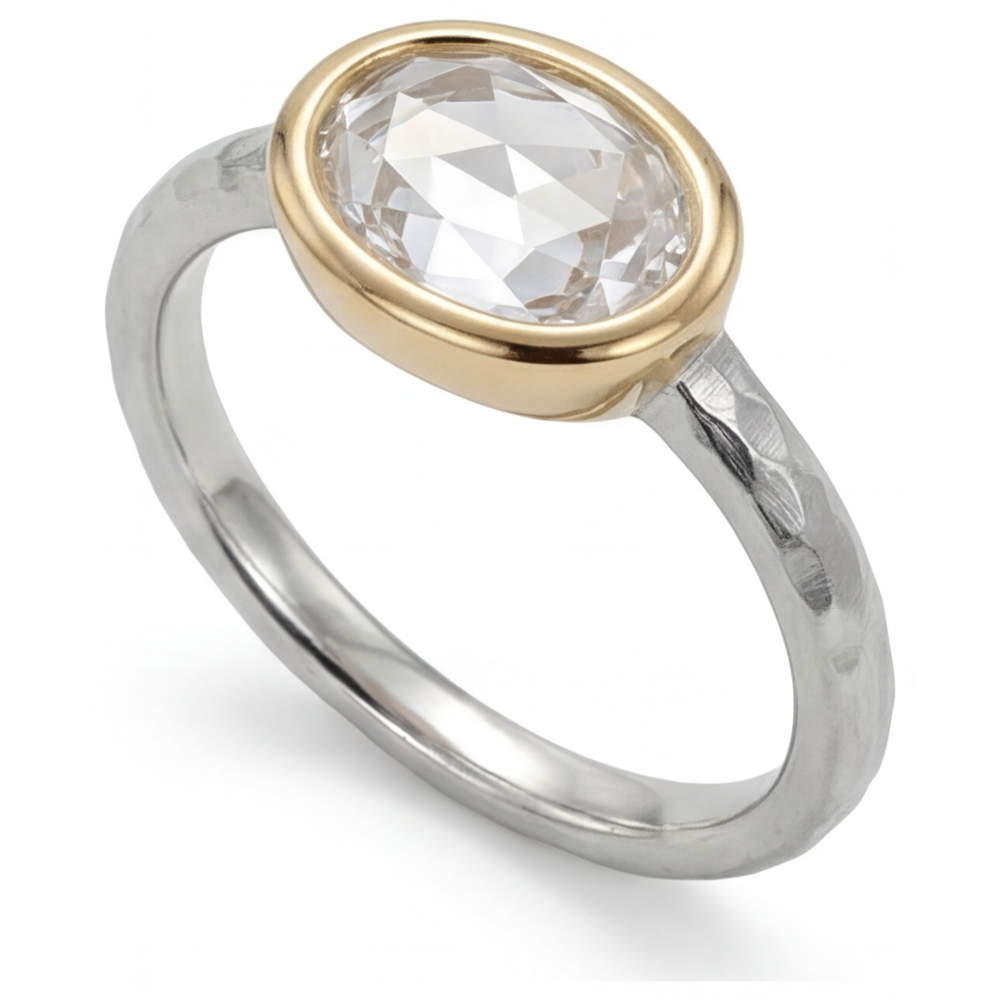 Oval Brilliant Diamond ring in Two-Tone 14K Gold – angle view