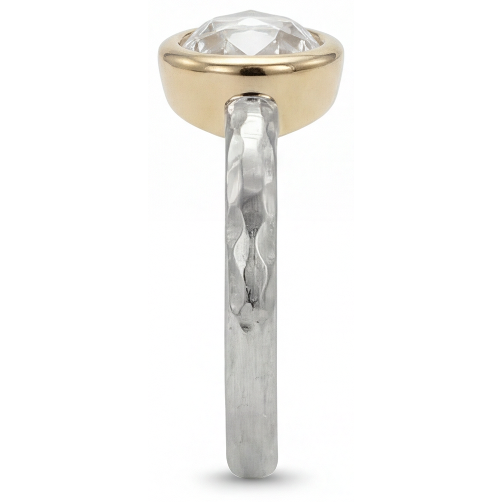 Brilliant Diamond Oval Solitaire Engagement Ring in Two-Tone 14K Gold – profile view