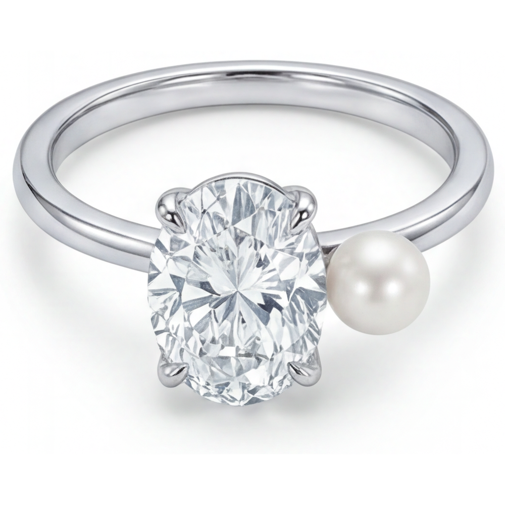 Oval Brilliant Diamond ring in 14K White Gold – front view