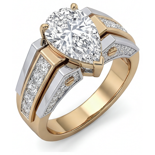 Brilliant Diamond Pear Cut Solitaire with Side Stones in Two-Tone 14K Gold – main view