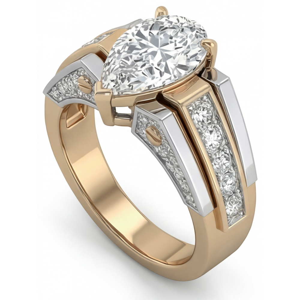 Brilliant Diamond Solitaire with Side Stones 2-ct Two-Tone 14K Gold – back view
