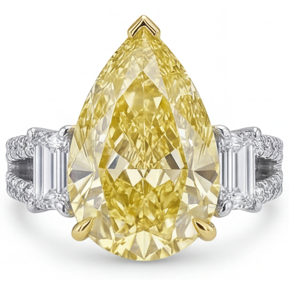 3-Stone Ring 14 Karat Two Tone Gold with Canary Yellow Diamond – front view
