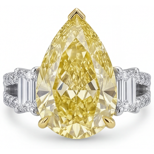 3-Stone Ring 14 Karat Two Tone Gold with Canary Yellow Diamond – front view