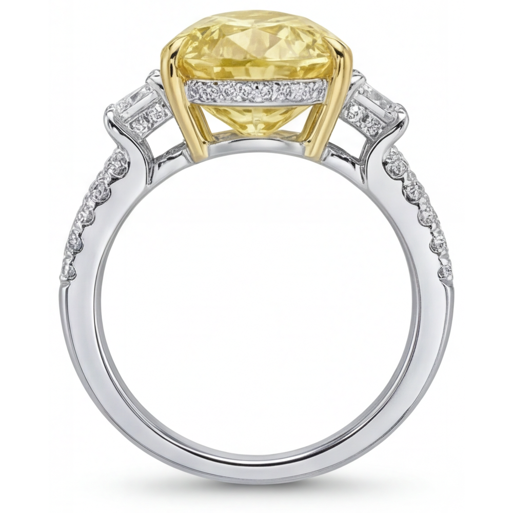 Earth-Mined Canary Yellow Diamond 3-Stone Ring 4 ct 14 Karat Two Tone Gold – side view
