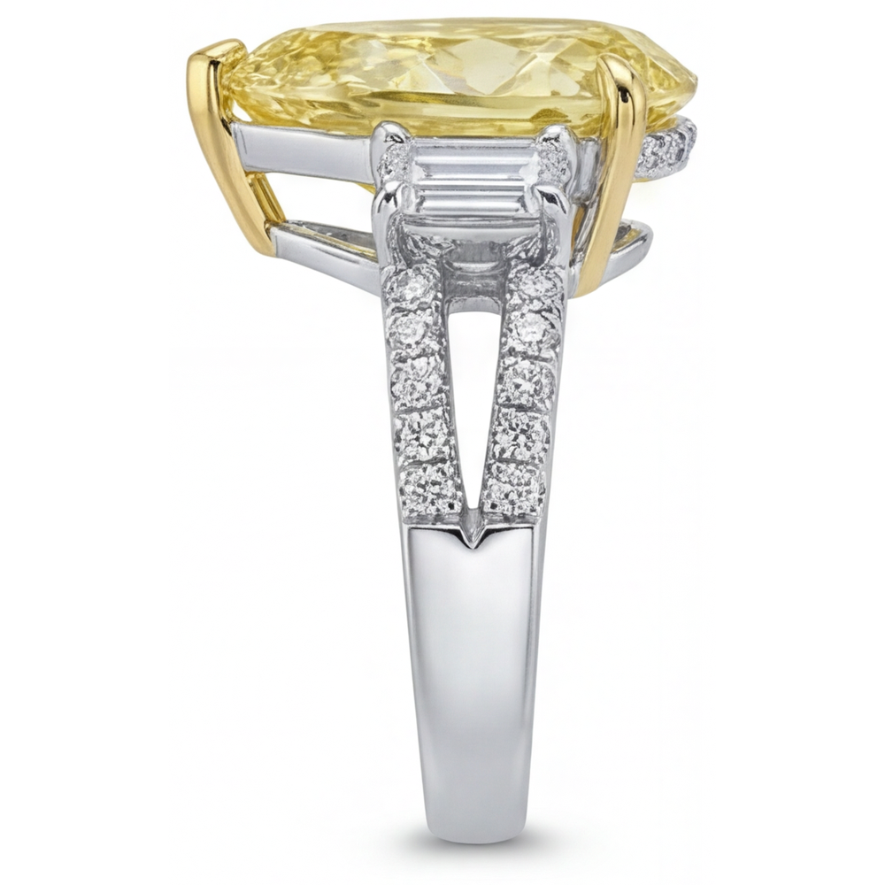 Canary Yellow Diamond 3-Stone Ring 4-ct 14 Karat Two Tone Gold – angle view
