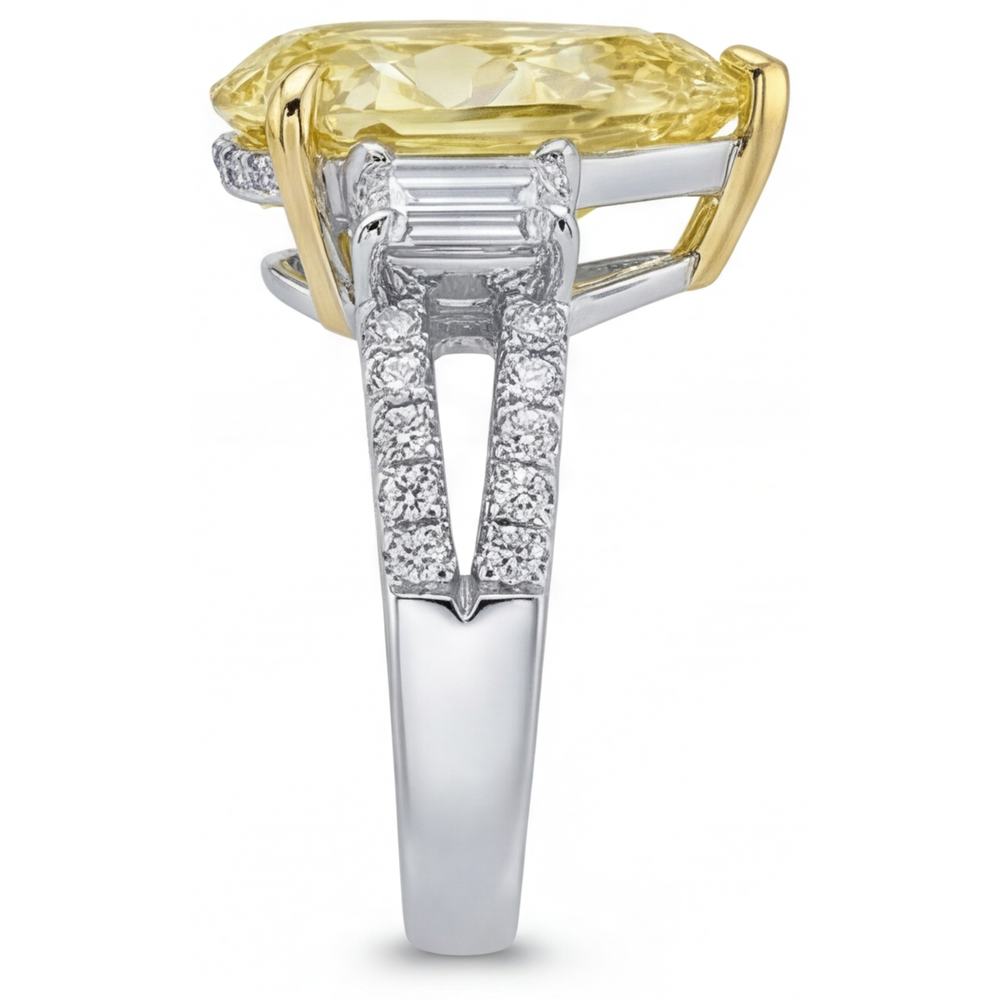 Canary Yellow Diamond 3-Stone Ring 4-ct 14 Karat Two Tone Gold – top view