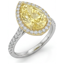 Pear Shape Canary Yellow Diamond ring in Two-Tone 14K Gold – front view