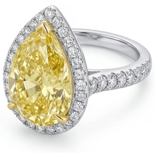 Pear Shape Canary Yellow Diamond ring in 14K Two Tone Gold – angle view