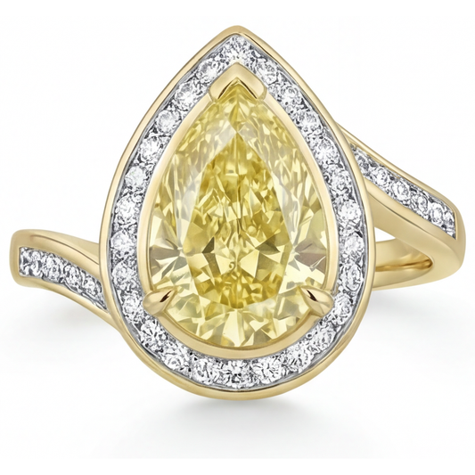 Earth-Mined Canary Yellow Diamond Halo Engagement Ring 2 ct 14K Yellow Gold – front view
