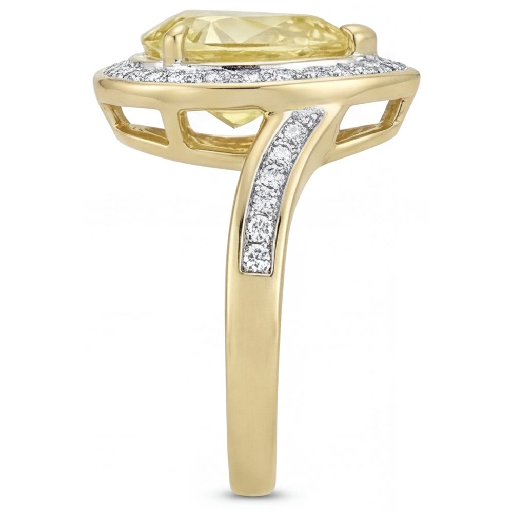 Pear Cut Canary Yellow Diamond ring in 14K Yellow Gold – angle view