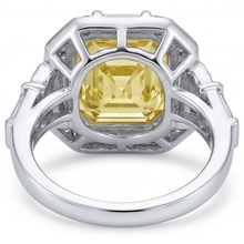 Canary Yellow Diamond Asscher Cut Halo Engagement Ring in 14K Two Tone Gold – top view