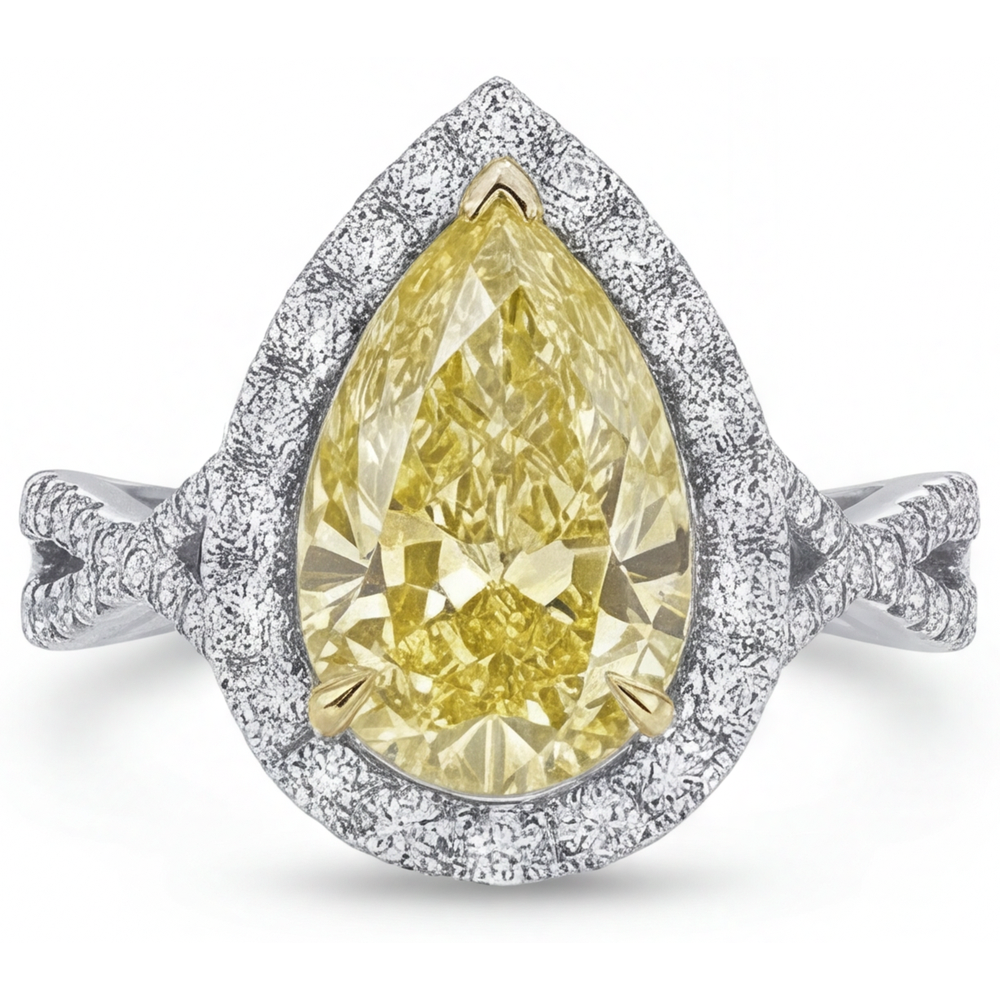 High-End Canary Yellow Diamond Halo Ring 1.50 ct – front view