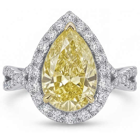 High-End Canary Yellow Diamond Halo Ring 1.50 ct – front view